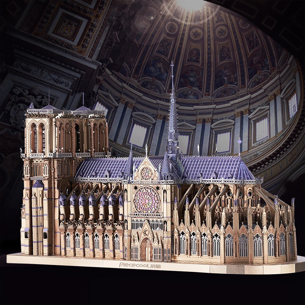 Piececool 3D Metal Puzzles Jigsaw Notre Dame Cathedral Paris DIY Model Building Kits Toys for Adults Birthday Gifts 240108