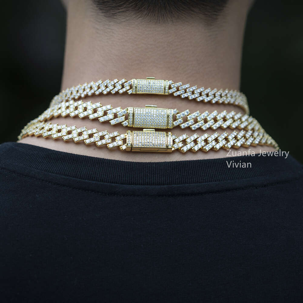 Custom 8mm 9mm 10mm 13mm 15mm Width 1 Row Vvs Moissanite Cuban Link Chain Jewelry Necklace Trendy Gold Men Necklace