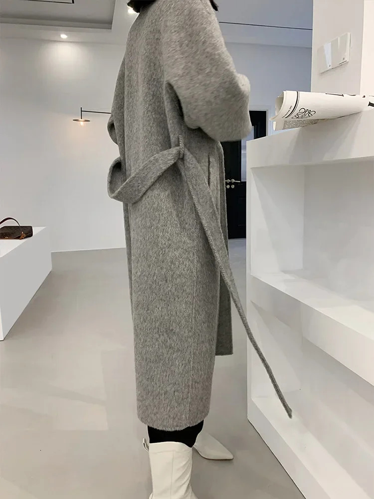 Highend Women Wool Herringbone Loose Doublesided Coat Temperament Handmade Natural Fashion Jacket Autumn Winter 240108