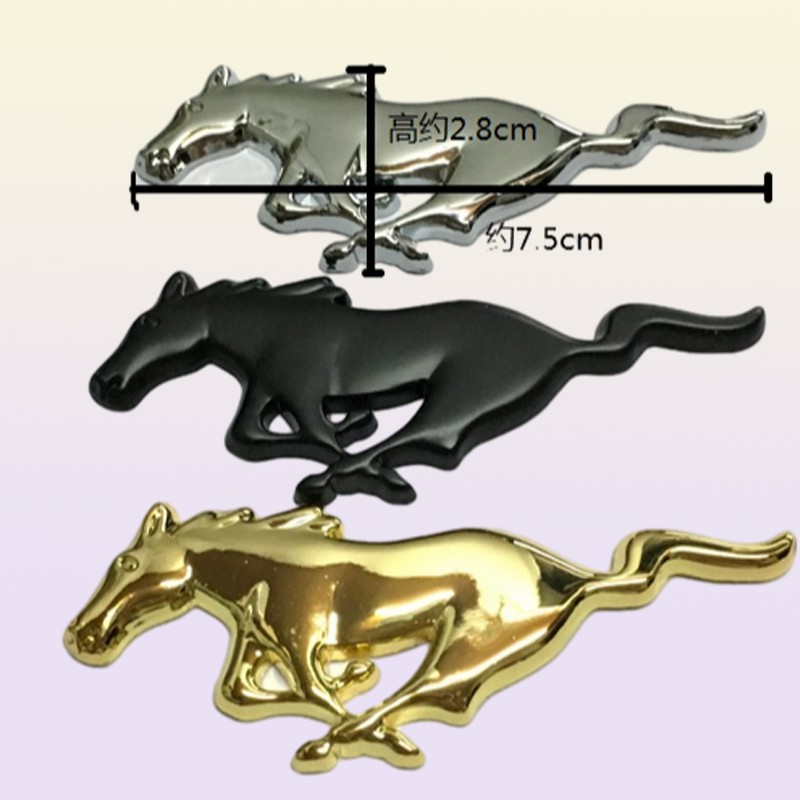 2025 new 2pcs Car Metal Horse badge emblem sticker size 75x28 +/-1mm color sier/Black/Gold fit for USA cars series Mustang and other models5