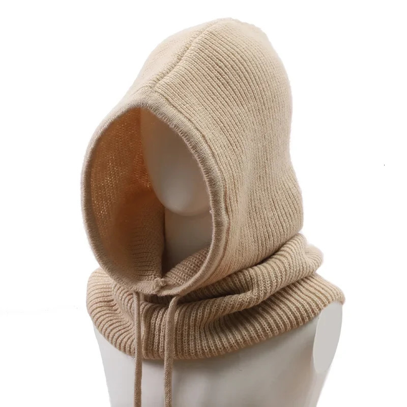 Unisex Adjustable Elastic Balaclava Cap Warm Ring Scarf Beanie Hat For Women Men Windproof Hooded Neck Collar Knitted Hat Bonnet 240109