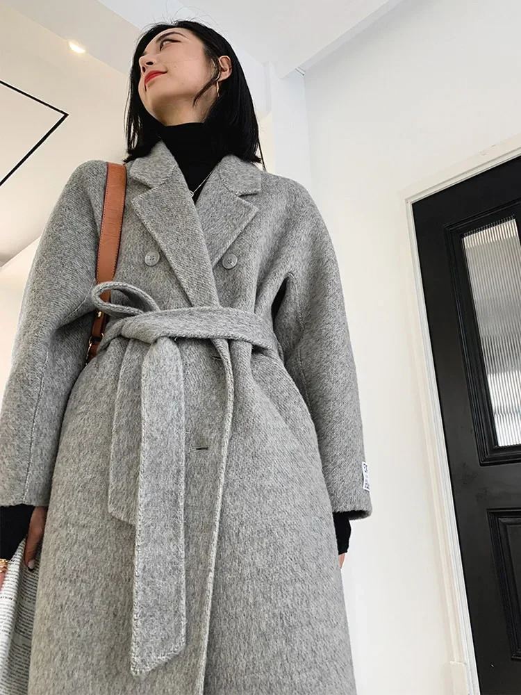 Highend Women Wool Herringbone Loose Doublesided Coat Temperament Handmade Natural Fashion Jacket Autumn Winter 240108