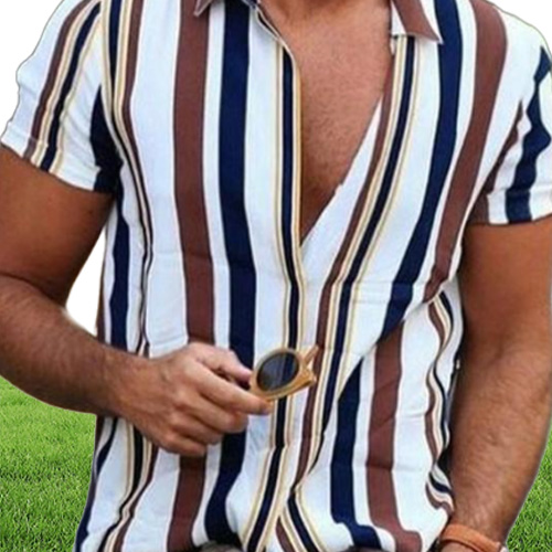 Men039s Casual Shirts Summer Button Down Slim Fit Men Striped Korean Short Sleeve Shirt Fashion Mens Designer Clothes Chem8048071