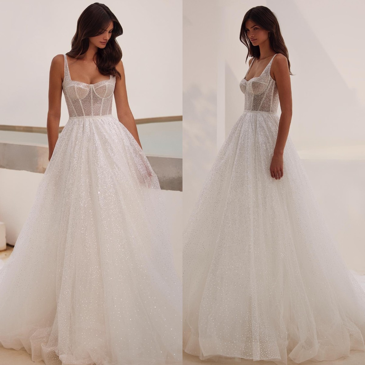 Milla Nova Boho A e Wedding Dresses for bride Illusion Bodice countries wedding dresses glitter sequins designer bridal gowns