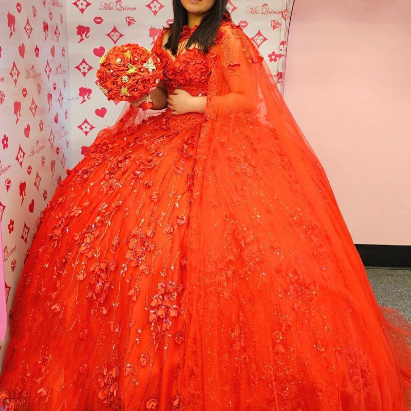 Red Beading Tassel Off The Shoulder Quinceanera Dress Ball Gown 3D wers Appliques Lace Beads Corset Vestido De 15 Anos