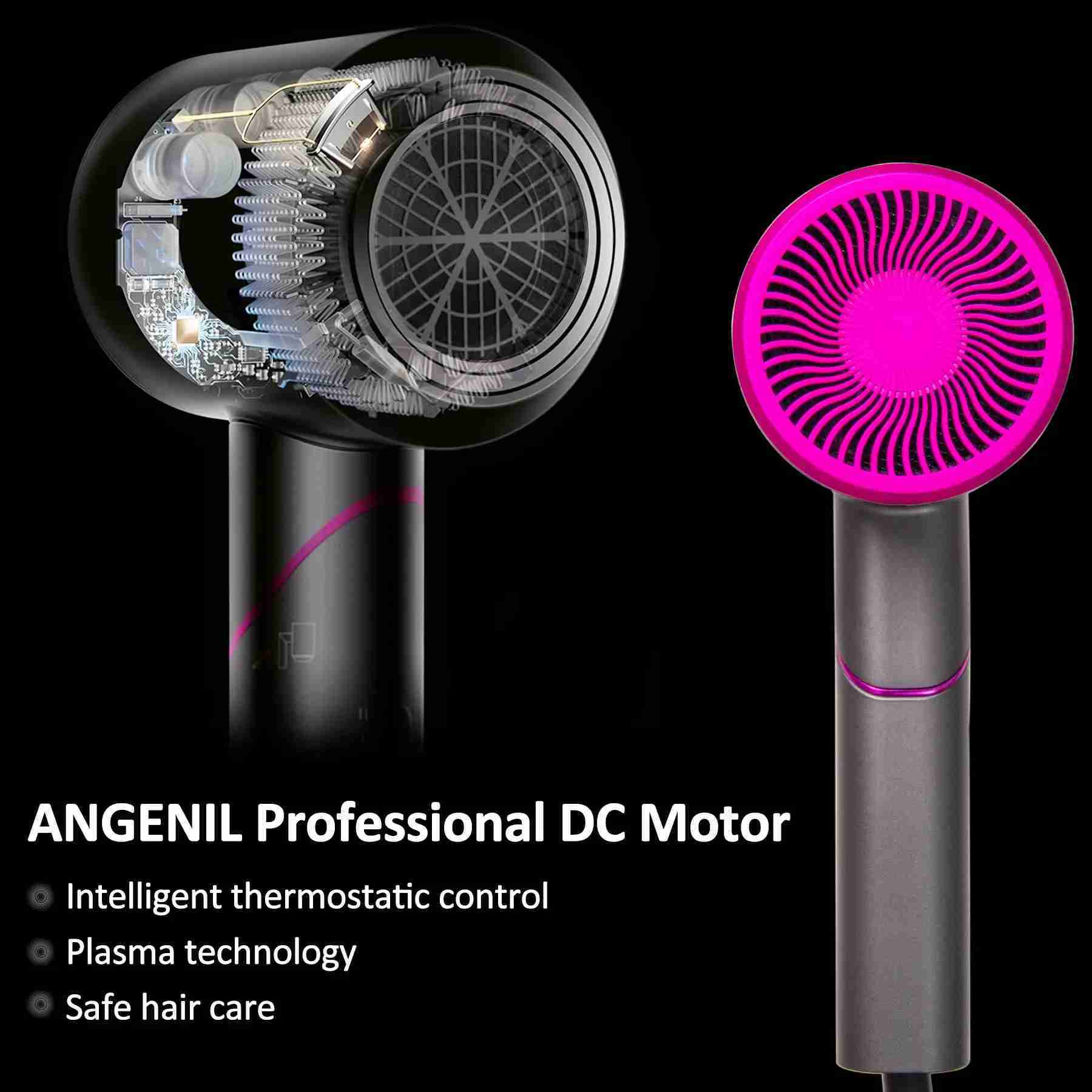 Hair Dryers ANGENIL Hair Dryer with Diffuser 1800W Lonic Blow Dryer Foldable Handle Travel Hair Dryer Constant Temperature Hair Care Q240109