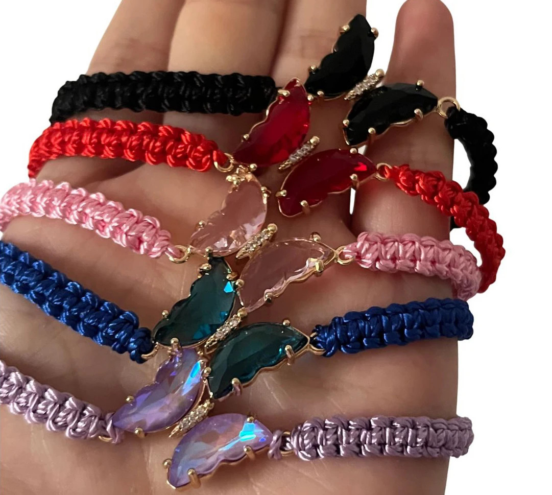 12 Pcs Six Color Butterfly Charm Bracelet Handmade Braided Rope Thread Adjustable Bracelets Bangles Lucky Jewelry Friends Gift 240109