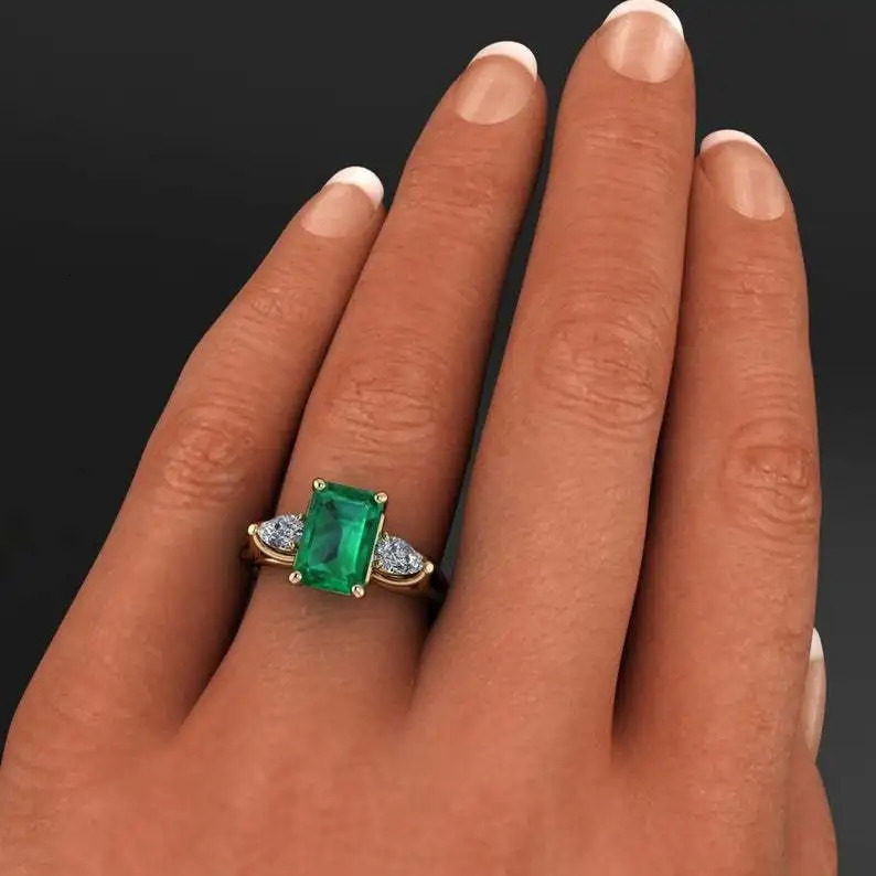 14k Gold Jewelry Green Emerald Ring for Women Bague Diamant Bizuteria Anillos De Pure Emerald Gemstone 14k Gold Ring for Females 240108