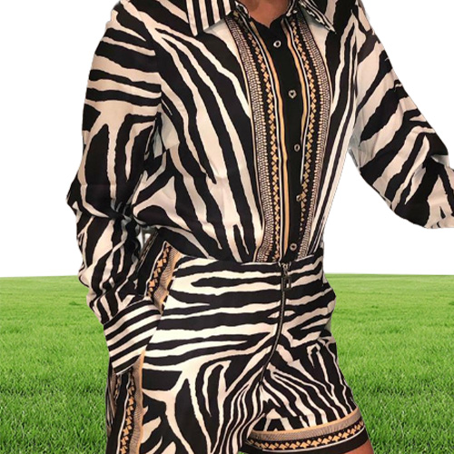 Women039s Tracksuits Autumn Two Piece Set Women Fashion Zebra Pattern Longsleeved Shirt Shorts Suit Ladies Casual4595871