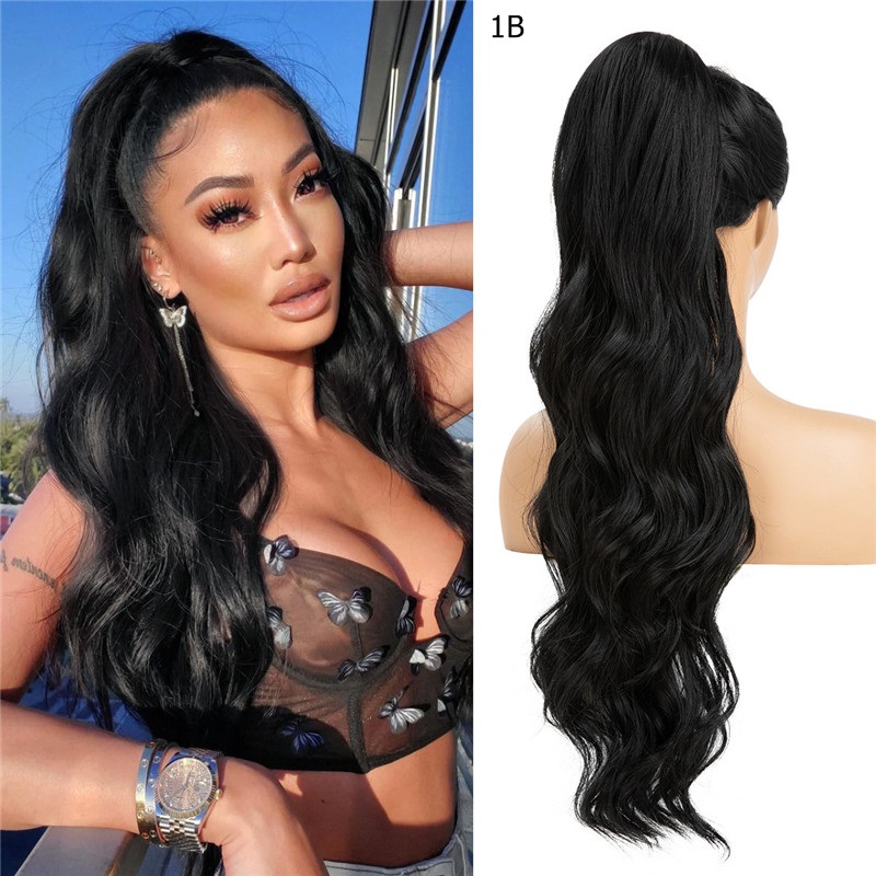 26" Drawstring Ponytail, Long Wavy Natural Soft Ponytail Extension Synthetic Heat Resistant Curly Hairpieces for Women