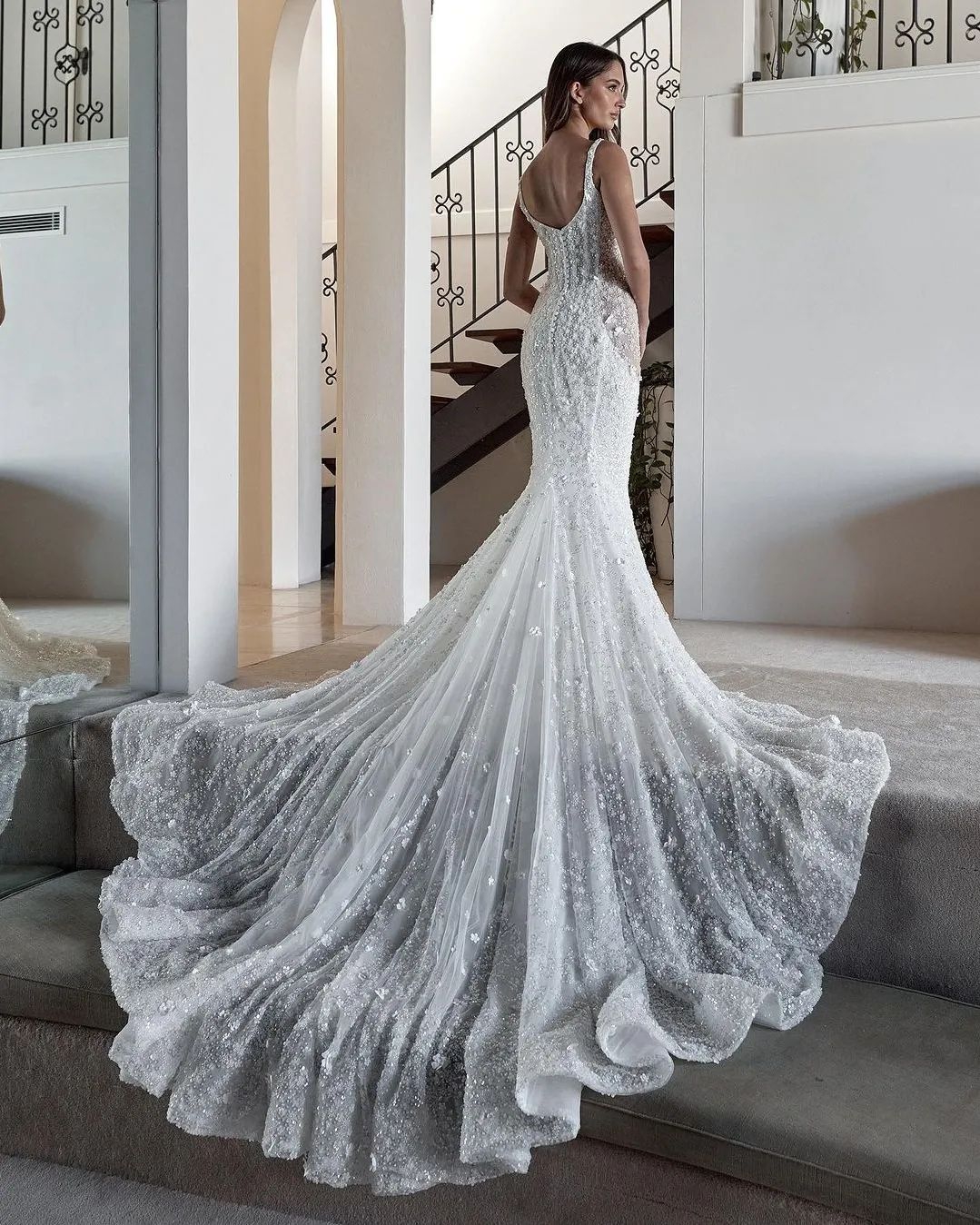Simple Lace Mermaid Wedding Dresses Spaghetti Straps Bridal Gowns Sleeveless 3D Wer Backless Sweep Train Vestido De Novia 0219