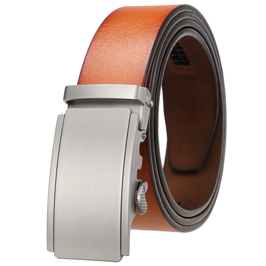 Plyesxale Fashion Yellow Brown Ratchet Belt For Men 100 Genuine Leather Automatic Buckle Casual Trouser Belts Strap B767 240109