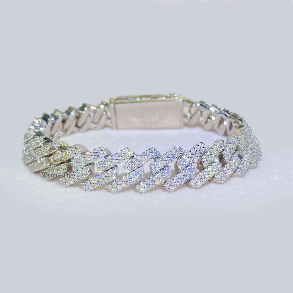 Iced Out 14mm 2row 925 Sterling Silver Men Chains Necklace Vvs1 Moissanite Cuban Link Chain