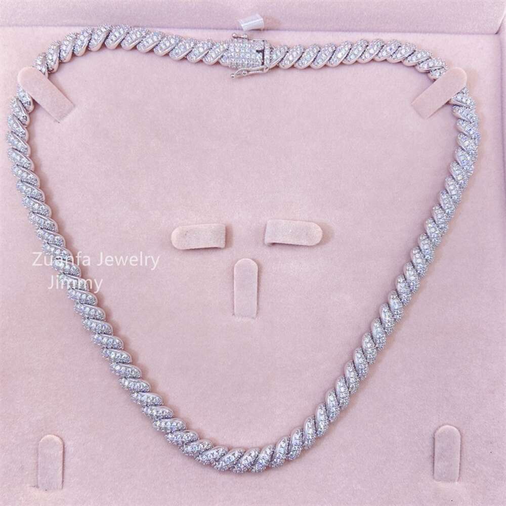 Buss Down Custom Fully Iced Out Vvs Moissanite Diamond 8mm 925 Sterling Silver Rope Chain Necklace Moissanite Cuban