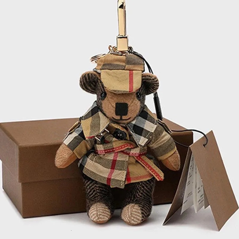 Plush Teddy Bear Keychain Ornament Cute Plaid Design Cashmere Wool Car Bag Decoration L250928EGA7