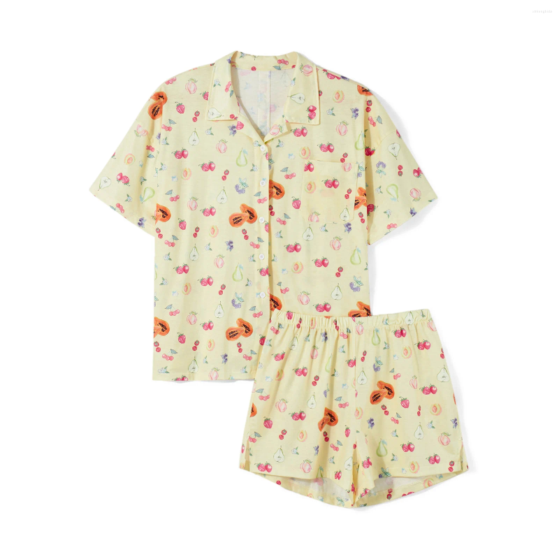 Women's Tracksuits Women Y2K 2 Piece Strawberry Fruit Pajamas Set Long Sleeve Shirt Relaxed Fit Shorts Two Pjs Outfit Lounge Sets
