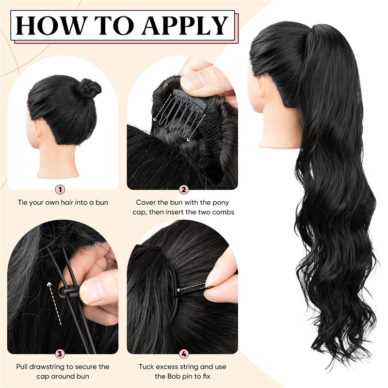 26" Drawstring Ponytail, Long Wavy Natural Soft Ponytail Extension Synthetic Heat Resistant Curly Hairpieces for Women