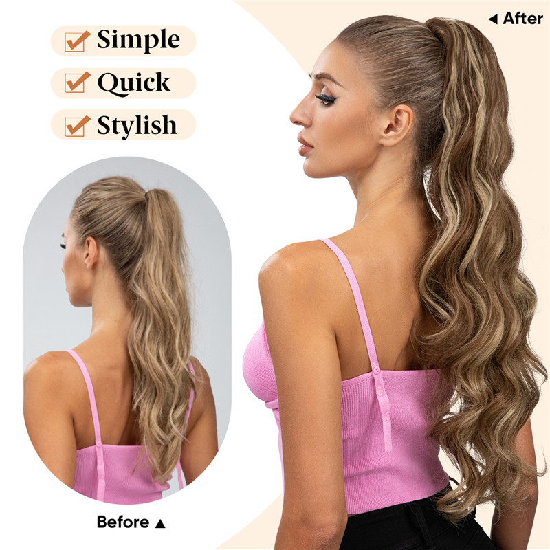 26" Drawstring Ponytail, Long Wavy Natural Soft Ponytail Extension Synthetic Heat Resistant Curly Hairpieces for Women