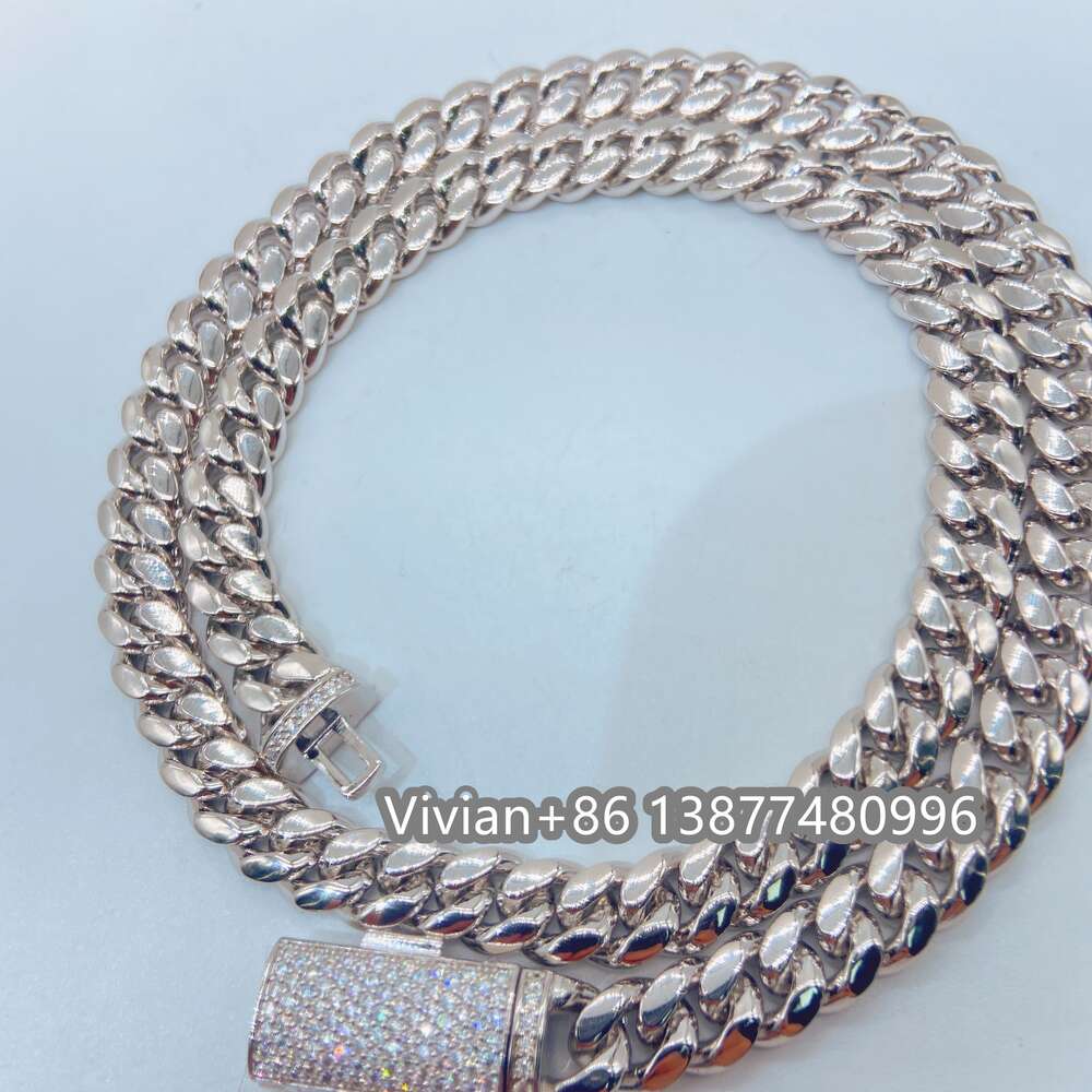 Ready to Ship Moissanite Clasp Lock Miami Thick 8mm Sterling Silver 925 Cuban Link Chain Necklace