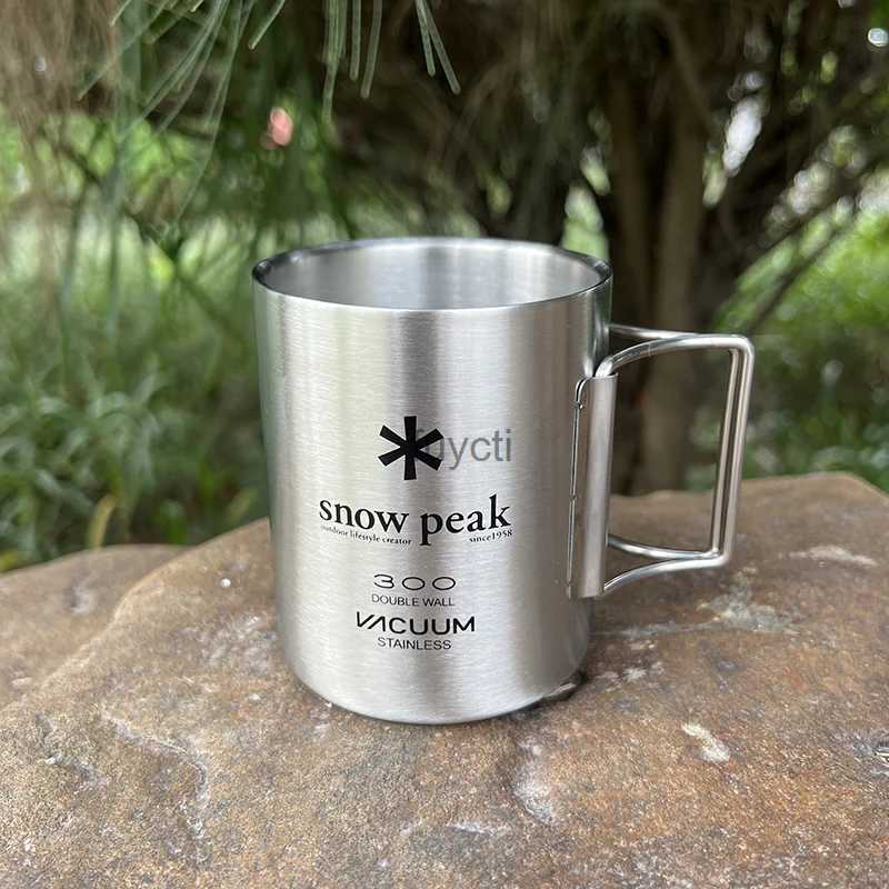 Mugs 300ML Snow Peak Camping Cup Stainless Steel Folding Mug Outdoor Portable Tea Cup Camping Travel Mug YQ240109