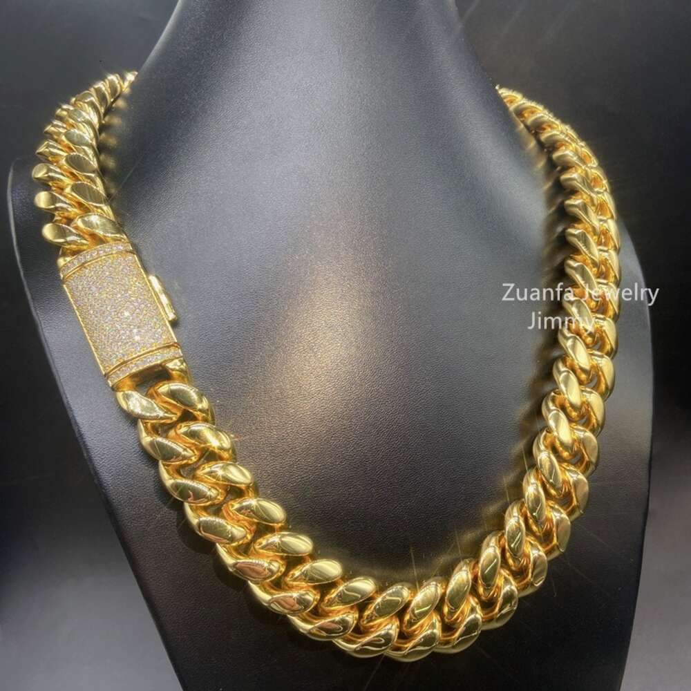 Iced Out Vvs Moissanite Diamond Clasp Thick 20mm Miami Cuban Stainless Steel Gold Necklace