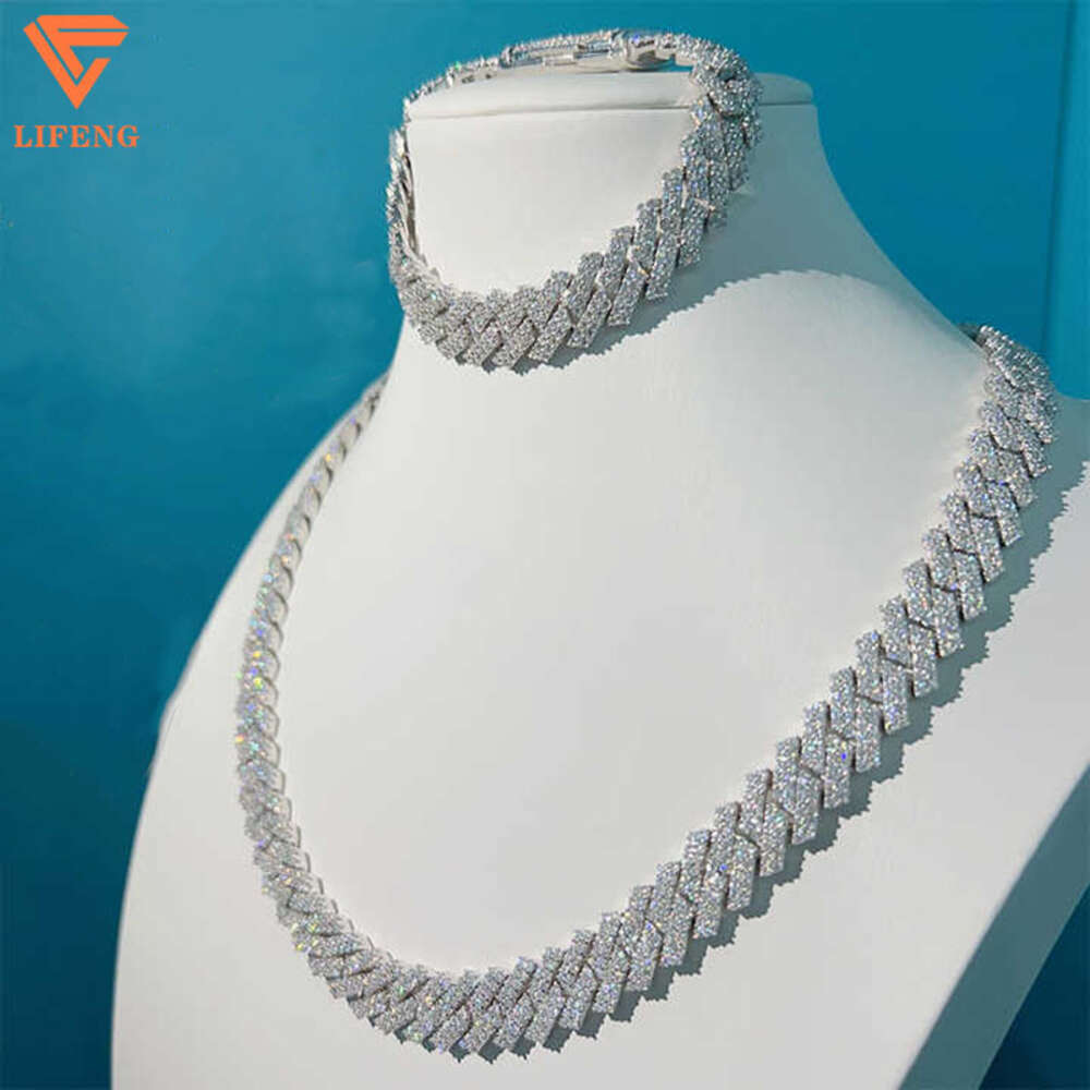 Lifeng Fashion Jewelry Through the Diamond Test Moissanite 925 Sterling Silver Hip Hop Cuban Chain Necklace
