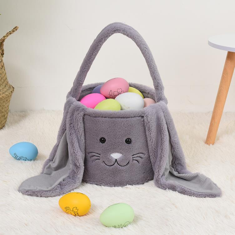 Easter Rabbit Basket Festive Fuzzy Long Ears Bunny Bucket Comfort Plush Easter Eggs Storage Bag Kids Candy Toy Tote Bags SN4256