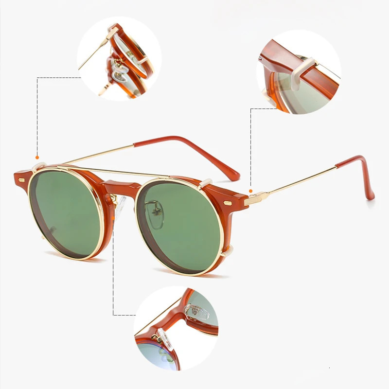 KANDREA Round Fashion Magnet Polarized Sunglasse Men Retro Glasses Frame Optical Prescription Eyeglasses 62678 240109