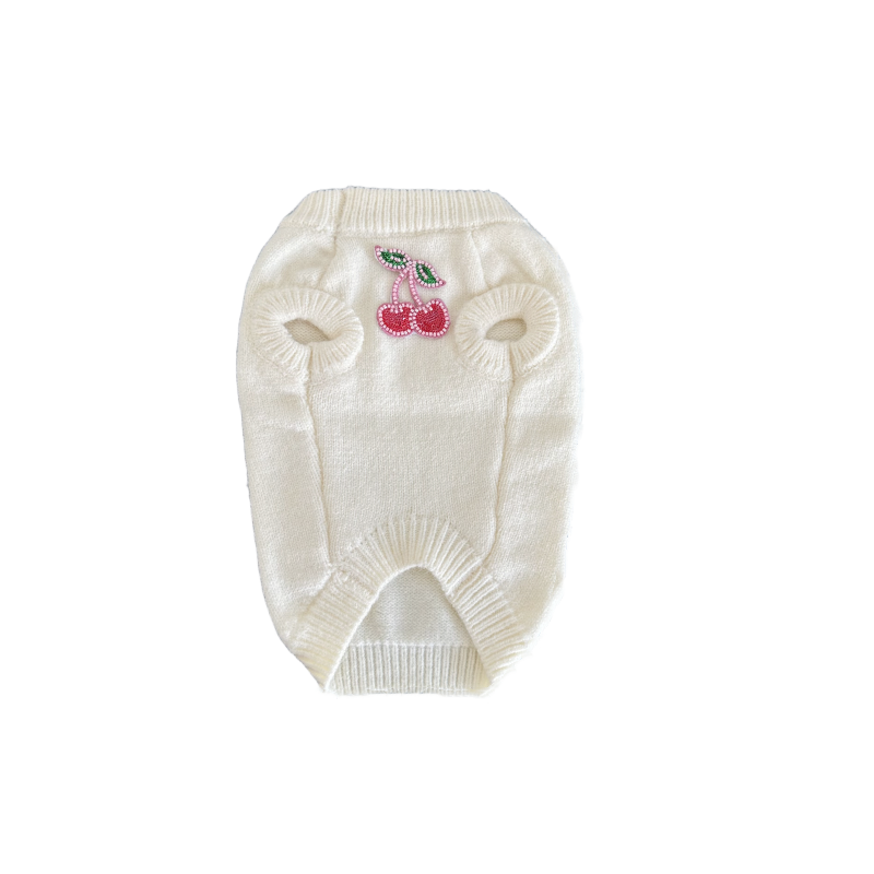 Designer Clothes Brand Apparel Fashion Cherry Pattern Sweater Pullover Soft Knitted Warm Coats Cold Weather Winter Jacket for Small Dog Girl Pink S 84