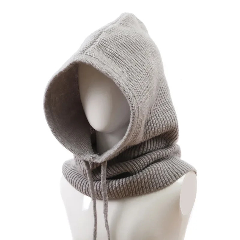Unisex Adjustable Elastic Balaclava Cap Warm Ring Scarf Beanie Hat For Women Men Windproof Hooded Neck Collar Knitted Hat Bonnet 240109
