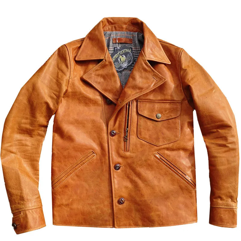 YR.Men Rider Vintage Amber tanned horsehide jacket.classic casual soft real leather coat.slim fit leather cloth 240108