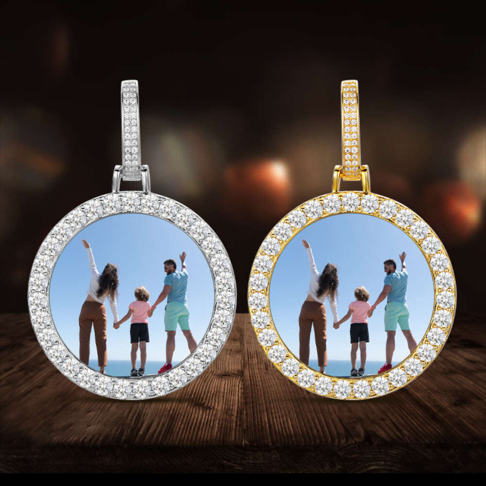 Custom Iced Out 35mm 3.4ct Moissanite Memory Pendants Necklace Hip Hop Custom Photo Locket Picture Pendant Charm Necklace