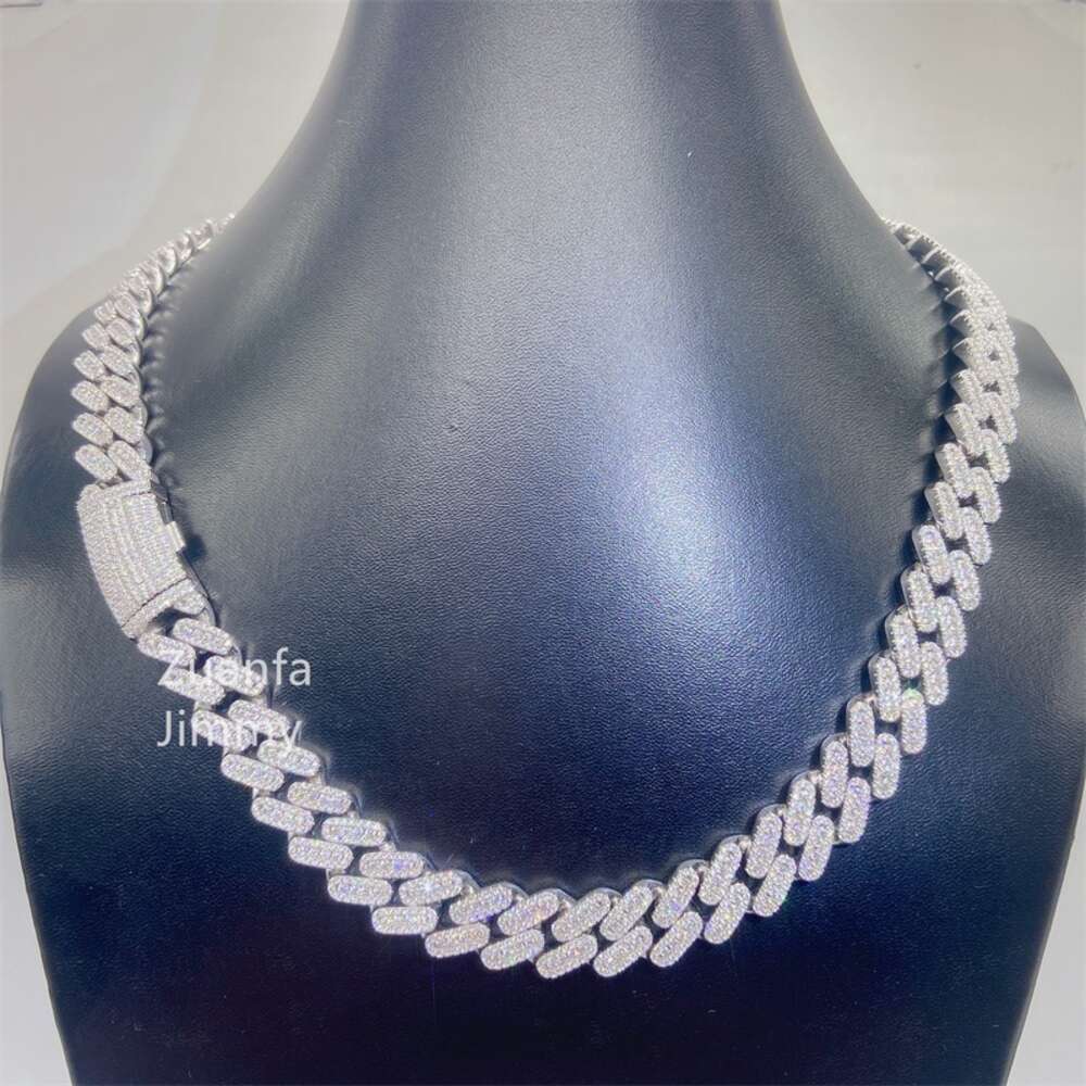 Luxury Custom Iced Out Buss Down Three Row Fully Iced Out 13mm Vvs1 Moissanite Diamond Miami Cuban Link Chain