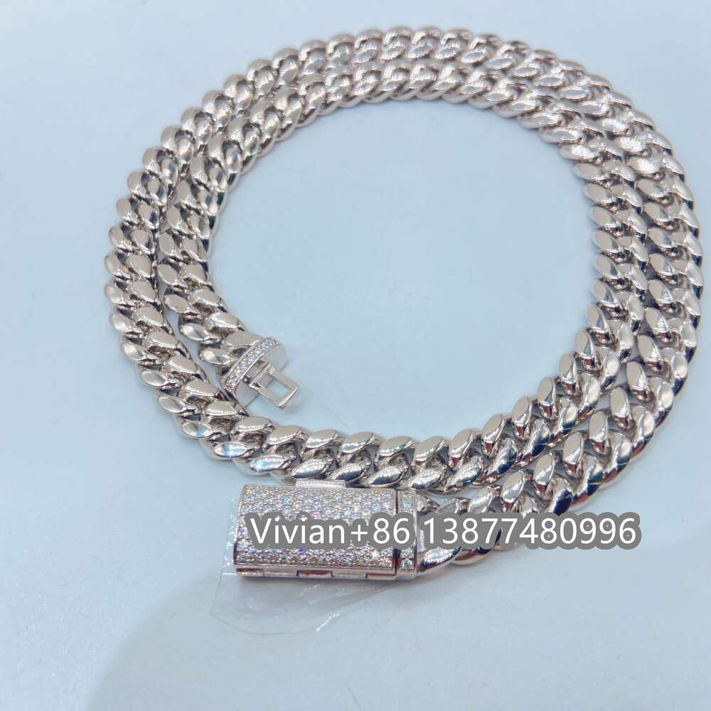 Ready to Ship Moissanite Clasp Lock Miami Thick 8mm Sterling Silver 925 Cuban Link Chain Necklace