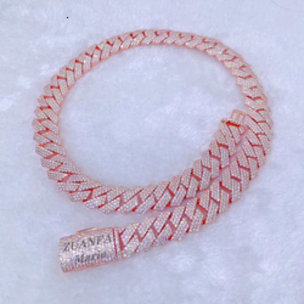 Hiphop Luxury Jewelry 15mm Width 3row Moissanite Diamond 20inches Cuban Chain Cuban Link Chain 925 Silver Cuban Chain Necklace