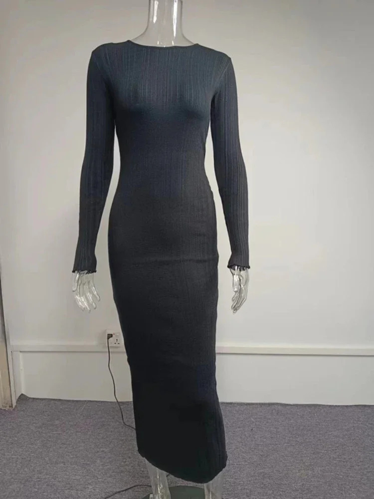 Women Autumn Winter Solid Maxi Long Sweater Dress Elegant Casual Fashion Pullover Bodycon Slim Streetwear Knitted 240109