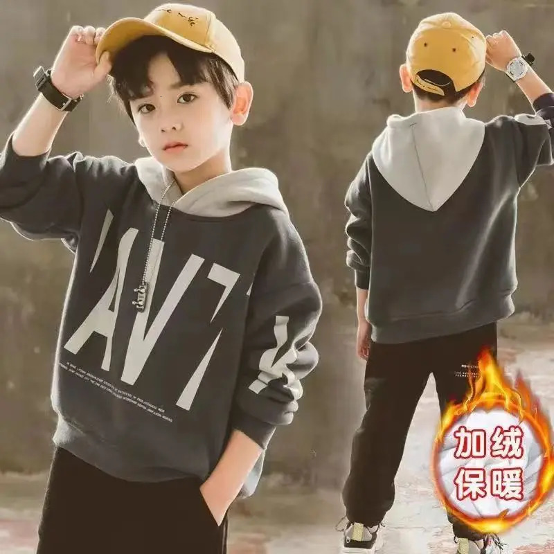 Kids Warm Fleece Hoodies Sweatshirt Todder Teens Cotton Bear Spring Hooded Sweatwear Clothes Pullover Outwear Top 240108