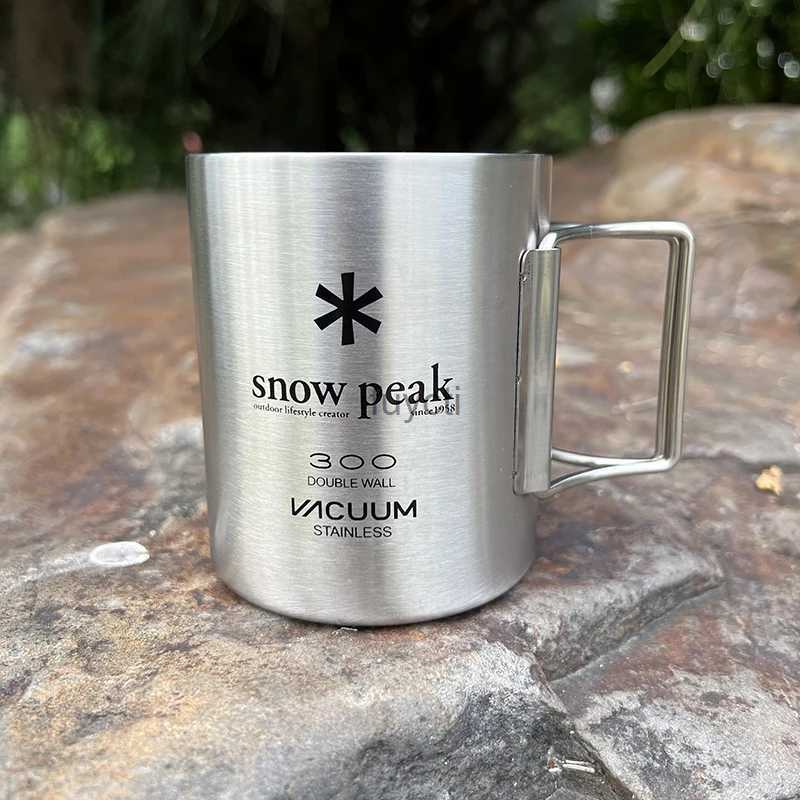 Mugs 300ML Snow Peak Camping Cup Stainless Steel Folding Mug Outdoor Portable Tea Cup Camping Travel Mug YQ240109