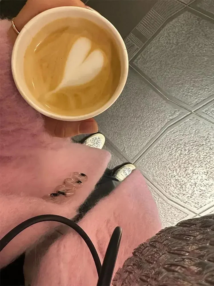 Fashion Lapel Woolen Plush Pink Coats For Women Long Sleeves Single Breasted Jackets Autumn Winter Elegant Female Overcoat 240108