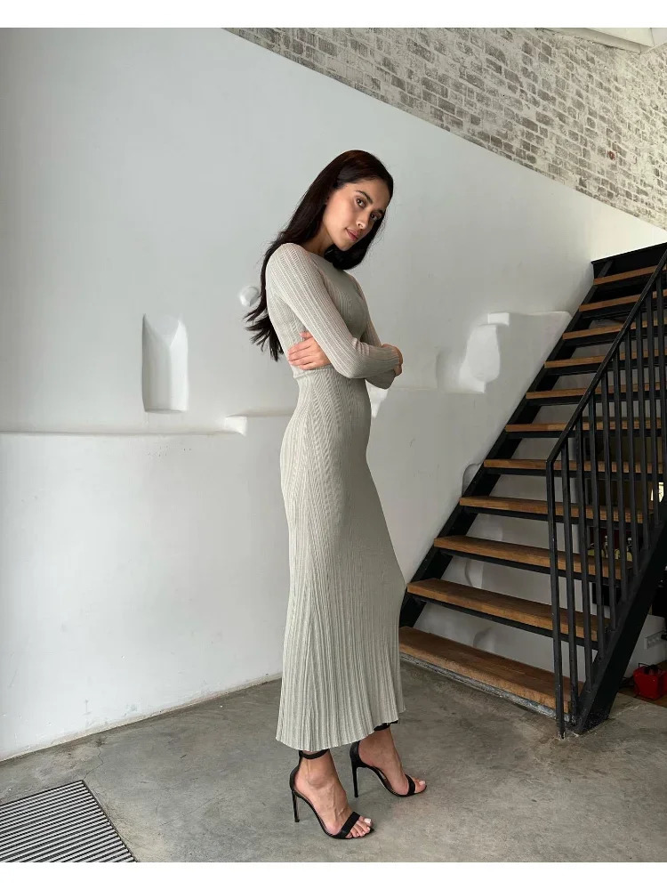Women Autumn Winter Solid Maxi Long Sweater Dress Elegant Casual Fashion Pullover Bodycon Slim Streetwear Knitted 240109
