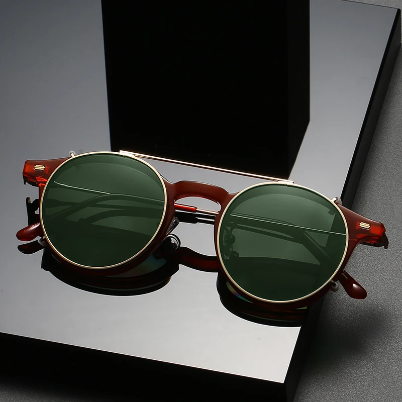 KANDREA Round Fashion Magnet Polarized Sunglasse Men Retro Glasses Frame Optical Prescription Eyeglasses 62678 240109