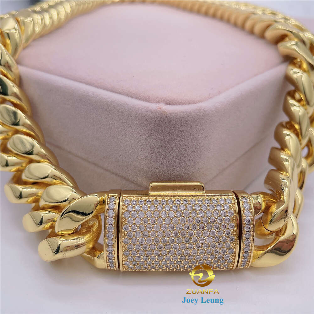 Hip Hop Jewelry Stainless Steel Chain Vvs Moissanite Diamond Lock Cuban Link Necklace
