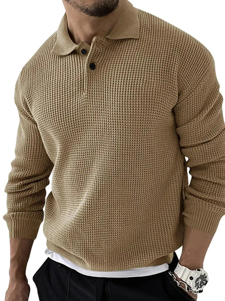 Autumn Winter Men's Sweater Knitted POLO Shirts Lapel Solid Color Knitted Pullover Social Streetwear Casual Business Men Clothin 240108