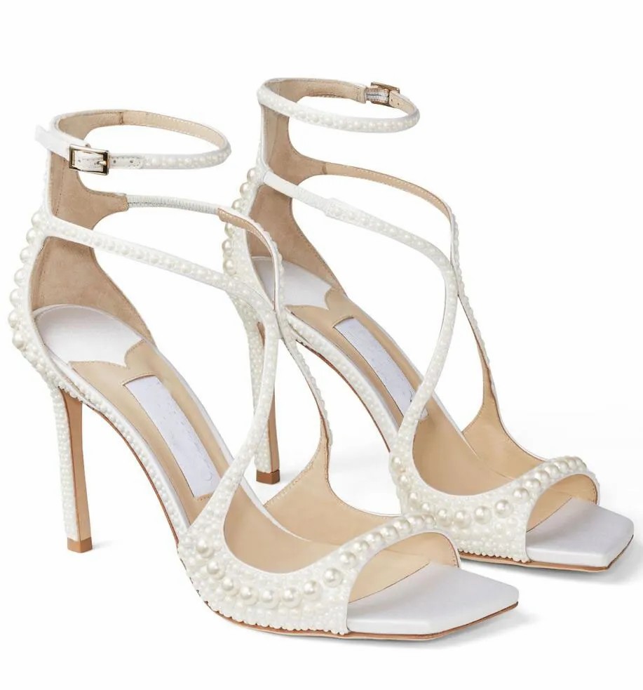 Designer Wedding Dress Azia Sandals Shoes Cross Strappy Square Toe Chunky Heels Footwear Sandalias Designer Women Gladiator Sandalias EU35-43 With Box