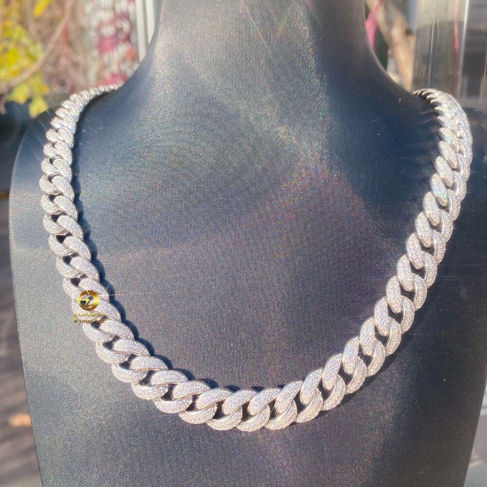 12mm 2 Row Classic Design Iced Out Vvs1 Moissanite Diamond Miami Cuban Link Chain