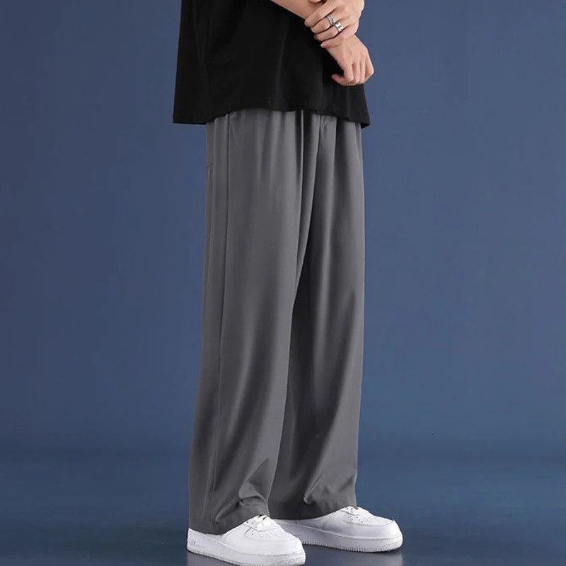 Men Ice Silk Sweatpants Drawstring Streetwear Harajuku Jogger Trousers Y2k Style Sport Gym Oversized Baggy Wide Leg Pants 8XL 240109