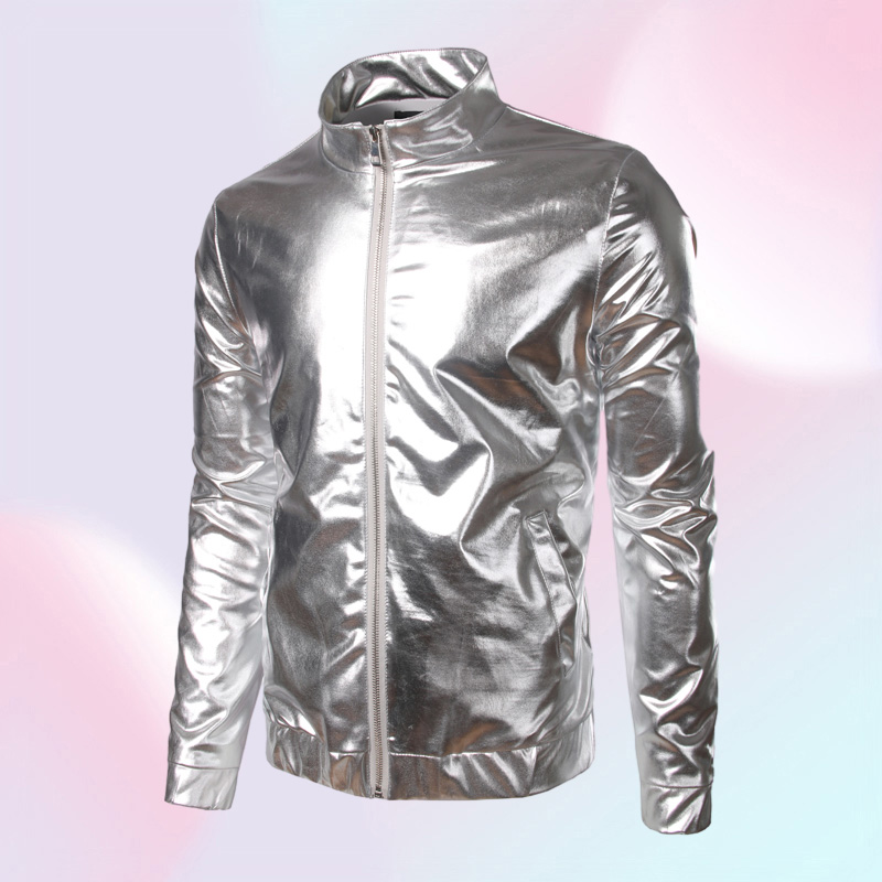 Whole Nightclub Trend Metallic Gold Shiny Jacket Men Veste Homme Fashion Brand FrontZip Lightweight Baseball Bomber Jacket B2129507