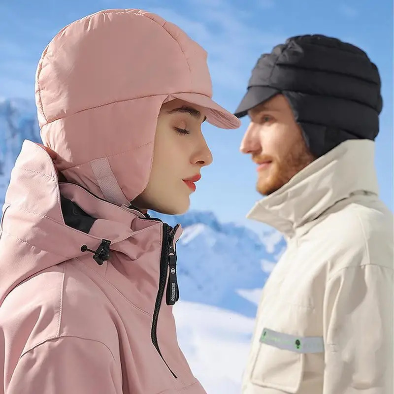 Trapper Hats Light Weight Warm Winter Bomber Hat Down Cotton Ski Balaclava for Men Women Windproof Ridding Cap 240108