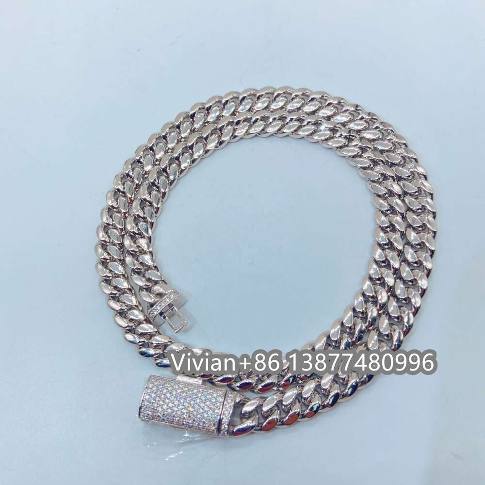 Ready to Ship Moissanite Clasp Lock Miami Thick 8mm Sterling Silver 925 Cuban Link Chain Necklace