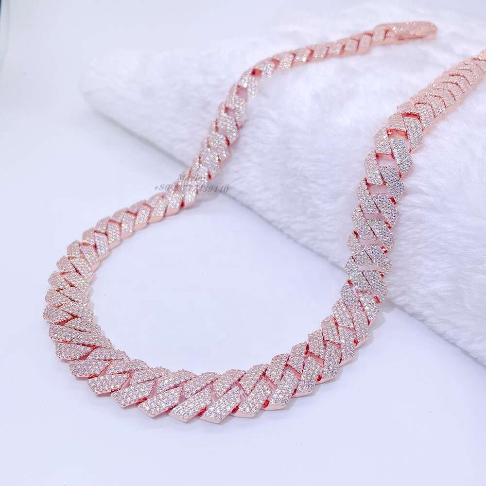 Hiphop Luxury Jewelry 15mm Width 3row Moissanite Diamond 20inches Cuban Chain Cuban Link Chain 925 Silver Cuban Chain Necklace